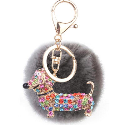 

Cute Keji Keychain Diamond Cartoon Puppy Keychain Gift Rex Rabbit Fur Plush Ball Jewelry