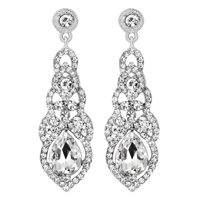 

New Fashion Luxury Crystal Silver Plated Bridal Earrings Boho Rhinestone Long Drop Earrings Women Brincos Jewelry 3 colors