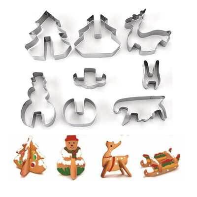 

8pcsset Christmas Day Stainless Steel DIY Biscuit Mould 3D Pastry Cookie Cutters Cake Tools