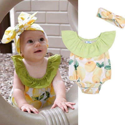 

Newborn Infant Baby Girl Lemon Romper Bodysuit Sunsuit Summer Clothes Outfit Set