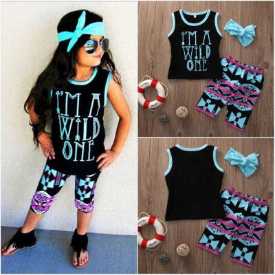 

3PCS Toddler Kids Baby Girl Sleeveless Tops Pants Short Headbands Clothes Outfit