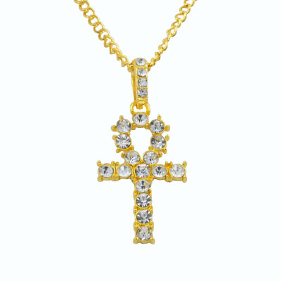 

Hot Hip Hop Alloy Cross Pendant Necklace Shellhard Gold Silver Color Crystal Long Chain Necklace Men Women Charm Jewelry