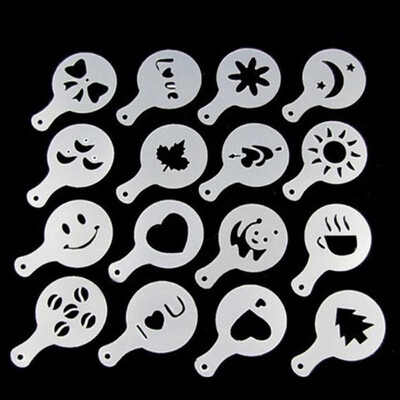 

New Hot 16PCSLOT New Fancy Thick Plastic Coffee Printing Model Minimalist Design Thick Coffee Filter Foam Spray Template