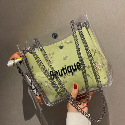 

Fairy bag 2019 new small fresh lace jelly bag Joker scarves bucket beach Messenger bag