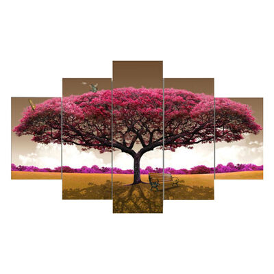 

5 Panel Red Tree Canvas Painting Art Scenery Landscape Oil Painting Poster Picture for Home Office Decoration