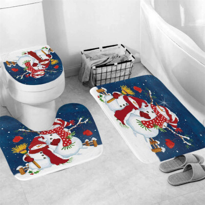 

〖Follure〗3Pcs Christmas shower Curtain Bathroom Anti-slip Carpet Rug Toilet Cover Mat Set