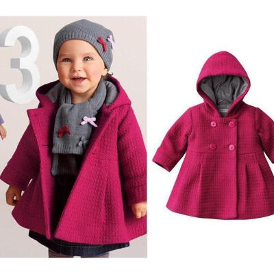 

New Baby Toddler Girl Autumn Winter Horn Button Hooded Pea Coat Outerwear Jacket