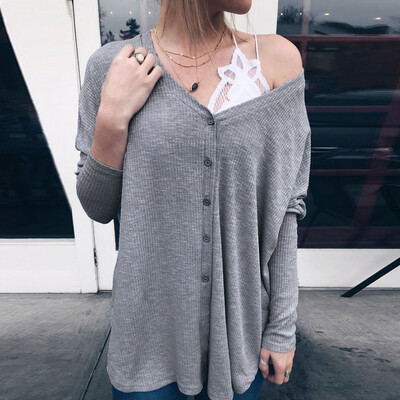 

Nomeni Women Button Long Sleeve Sweater Pullover Blouse Short Shirts Sweatshirt BGL