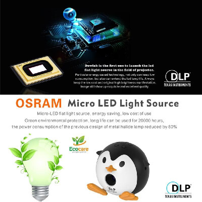 

Q1 Mini DLP Penguin Projector 1080P Beamer 400 Lumen Portable for Home Theater Conference Business