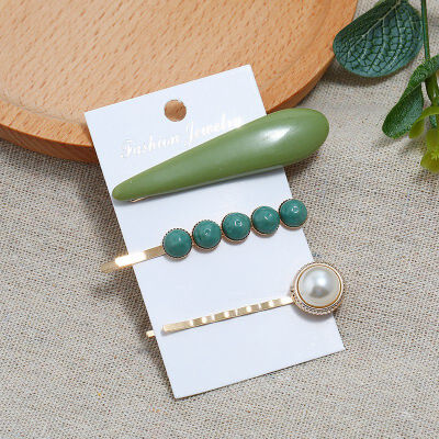 

Pearl Hair Clip Hair Clip Three-piece Geometric Nail Shape Word Clip Side Clip Candy Color Pearl Hair Clip Accessories