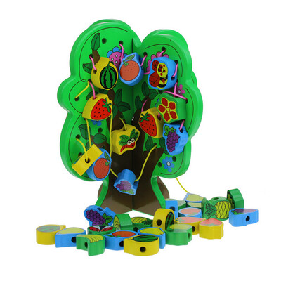 

YIWULAChildhood Intelligence Puzzle Wooden Thread Around Beads Fruit Tree Toy