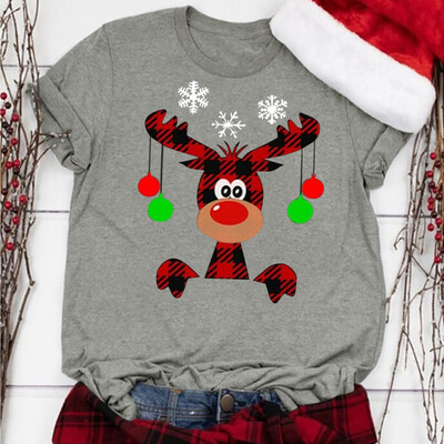 

Gobestart WomeWomens Christmas Letter Printed Round Neck Short Sleeve T-shirts