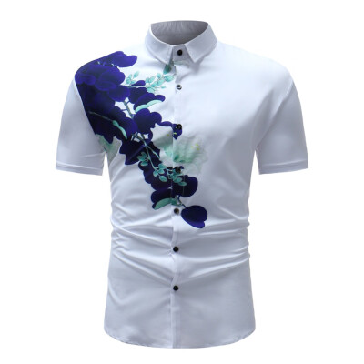 

Tailored Mens Square Collar Printed Casual Short Sleeve Slim Fit Shirt Top Blouse