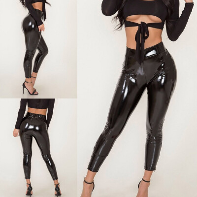 

Tailored Womens Leather High Waist Leggings Wet Look Stretch Trousers Pants Stage Pants