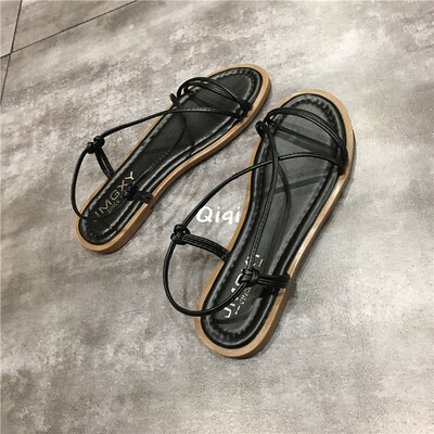 

Sandals women 2019 new Joker toe strap with ins flat-bottomed primordial wind outside wear