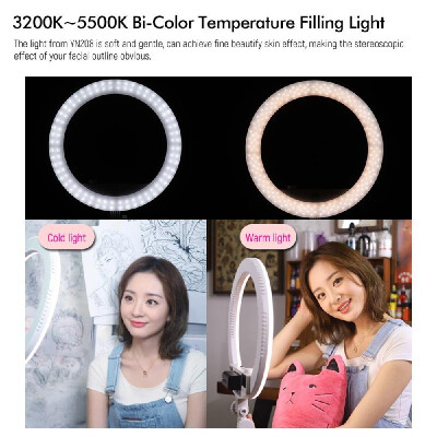 

YONGNUO YN208 3200K-5500K Bi-Color LED Video Light Ring Type Beautify Fill light with Make-up Mirror Phone Holder for Portrait Pho