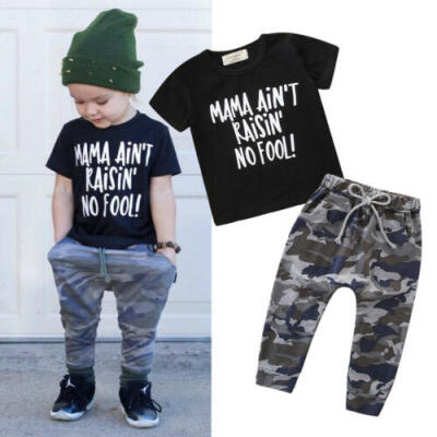 

2PCS Cute Kids Girls Boys Summer Clothes T-shirt Tops Long Pants Outfit Set 1-6Y