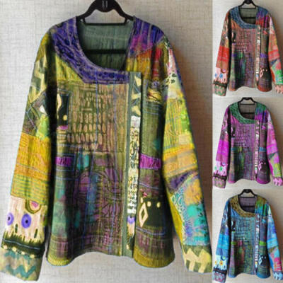 

UK Womens Ethnic Style Tops Blouse Ladies Long Sleeve U Neck Casual Plus Size