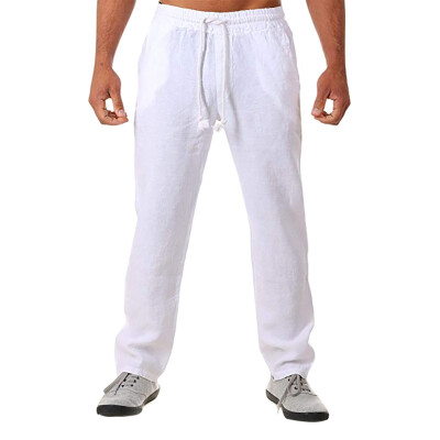 

Gobestart Mens Summer New Style Simple And Fashionable Solid Cotton And Linen Trousers