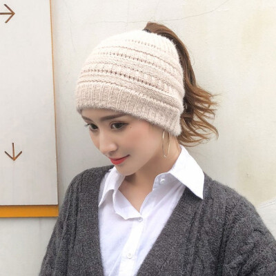 

Warm wool hat for autumn&winter headwear ear-protecting hat fashionable bare ponytail open top knit hat