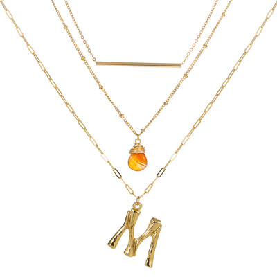 

Small Orange stone Gold Metal Bamboo 2cm 26 Letter Alphabet A-Z Minimalist Initial Pendant Necklace Fashion Twist Chain Jewelry
