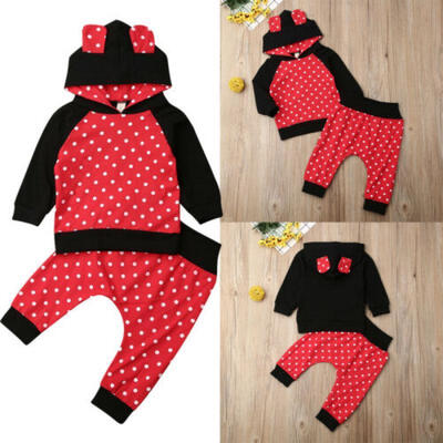 

Infant Baby Boy Girl Clothes Polka Point Hooded Tops Pants Tracksuit Outfits Set