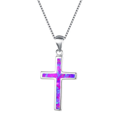 

Simple&Lovely 925 Silver White Fire Opal Cross Pendant Necklace