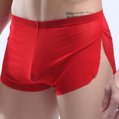 

Mens Sexy Lingerie Bugle Short See-through Mesh Boxer Briefs Split Thongs Pants