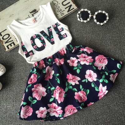 

Toddler Baby Kids Girls Dress Tank Vest Tops T-ShirtSkirt Outfit Set Clothes US
