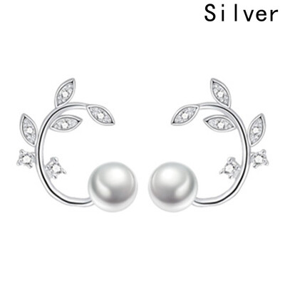 

Ear Rhinestones Back Stud Studs Leaves Pearl Personality Style Style Front Earrings