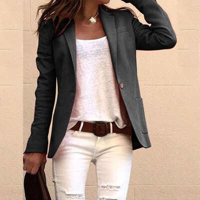 

2019 Women Casual Lapel Neck Coat Jacket Slim Thin Blazer Long Sleeve Outwear
