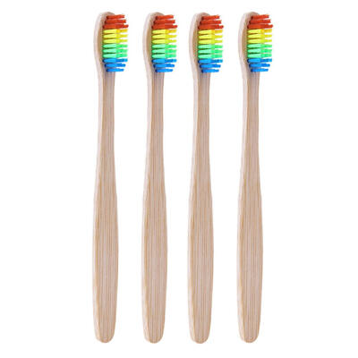 

4pcs Rainbow Head Soft Toothbrushes Bamboo Handle Toothbrush Oral Care Tool