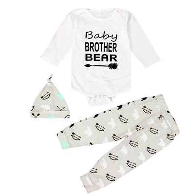 

1Set Newborn Baby Boys Girls Letter Bear Romper Pants Hat 3PCS Outfits Clothes