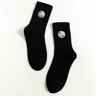 

Embroidered Cotton Women Socks 2019 Autumn Winter New Trend Motion Solid Color Cute Planet Fashion Style Socks