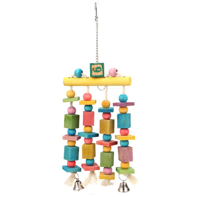 

Colorful Parrot Pet Bird Macaw Hanging Chew Toy Bells Wood Blocks Swing Toy