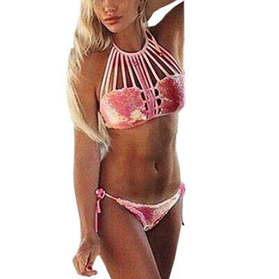 

Roseonmyhand Sexy Womens Bandage Bling Sequin Bikini Set Push-up Padded Bra Swimsuit Swimwear