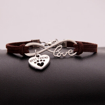 

Fashion Simple Love Heart Dog Claw Pendant Weaving Bracelet Unisex Pair Hand Chain Jewelry Hot Gift