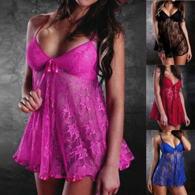 

Plus Size Underwear Lace Sleepwear Lingerie Set Womens Babydoll DressG-string