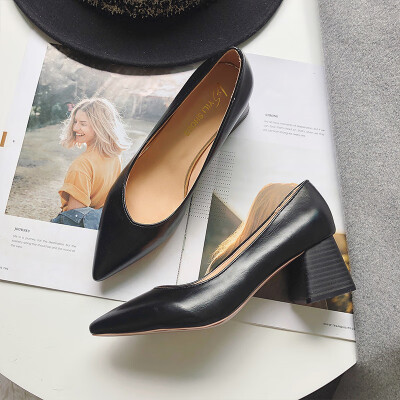 

Pointed high heels Korean version fashion shallow mouth single shoes woman 2019 spring new simple foot cover full of coarse heel w