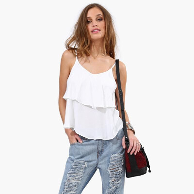 

Fashion Women Summer Chiffon Vest Spaghetti Strap Ruffle Tank Top Camisole
