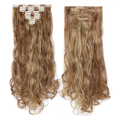

Full Head Clip Synthetic in Hair Extensions 8 Piece 18 Clips Hairpiece Long Wave Curly Straight for Women