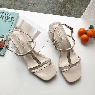 

Shoe children summer one-word button sandals fairy wind open-toed high-heeled womens shoes tide