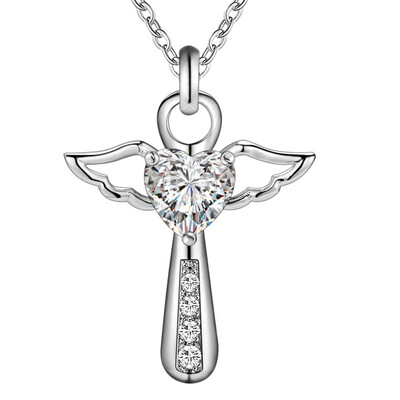 

Rinhoo 925 Sterling Shiny Crystal Cherry Blossom Flower Necklace Elegant Zircon Cross Heart Necklace Women Wedding Jewelry Gifts