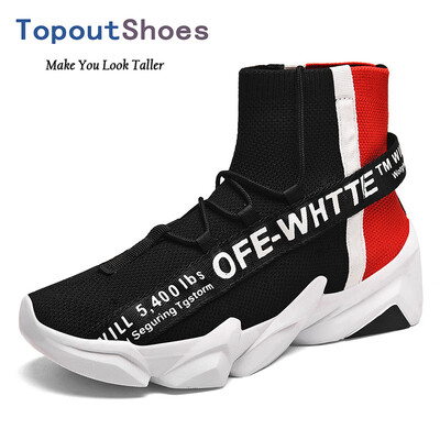 

TopoutShoes Men Height Elevator Hi-Top Sneaker Taller Knitted Socks Shoes Increase 34inch 85cm