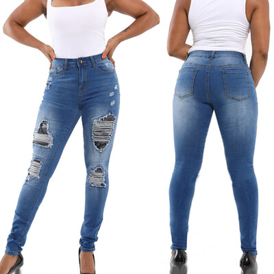 

Tailored Women Casual Stretch Camouflage Print Splice Jean Leggings Hole Trouser Pants