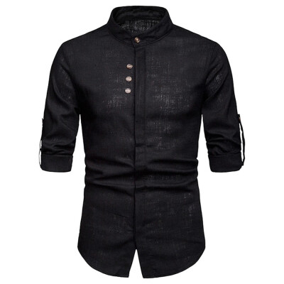 

Stand Collar Hidden Button Long Sleeve Shirt