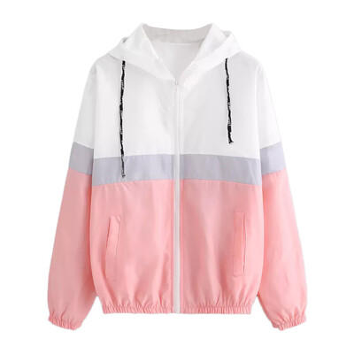 

Toponeto Women Long Sleeve Patchwork Thin Skinsuits Hooded Zipper Pockets Sport Coat