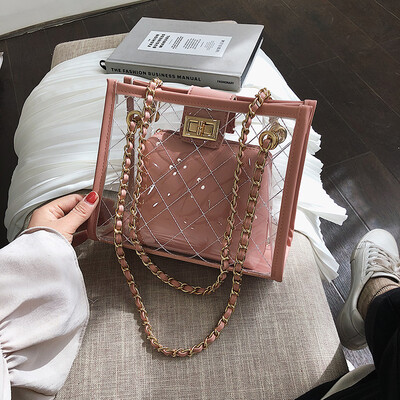 

Chic chain bag womens bag new 2019 net red jelly transparent steamed stuffed bun female buckle shoulder Messenger bag