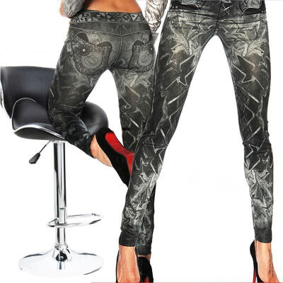

Women Sexy Skinny Leggings Slim Faux Denim Look Jeans Jeggings Stretchy Pants