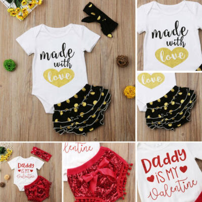 

UK Cute Toddler Baby Girl Top Romper Sequin Tutu Shorts 3Pcs Outfits Set Clothes